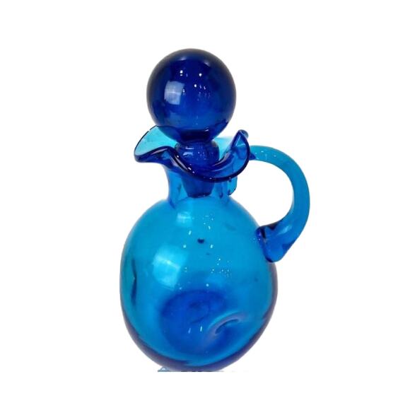 Mid Century Bischoff Pinched Decanter Blue W/stopper  8.75" Tall - Picture 1 of 10